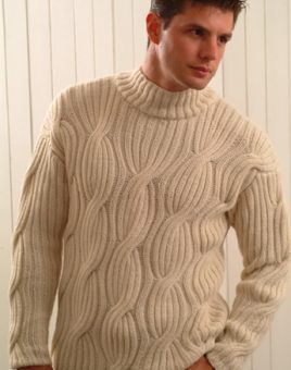 Alpaca Sweater for Men with Rib Cables and a Mock Neck