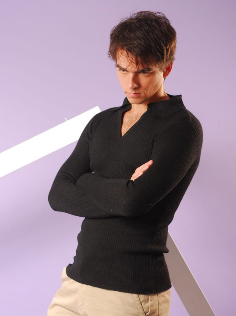 Light Ribbed Sweater for Men with a Polo Neck