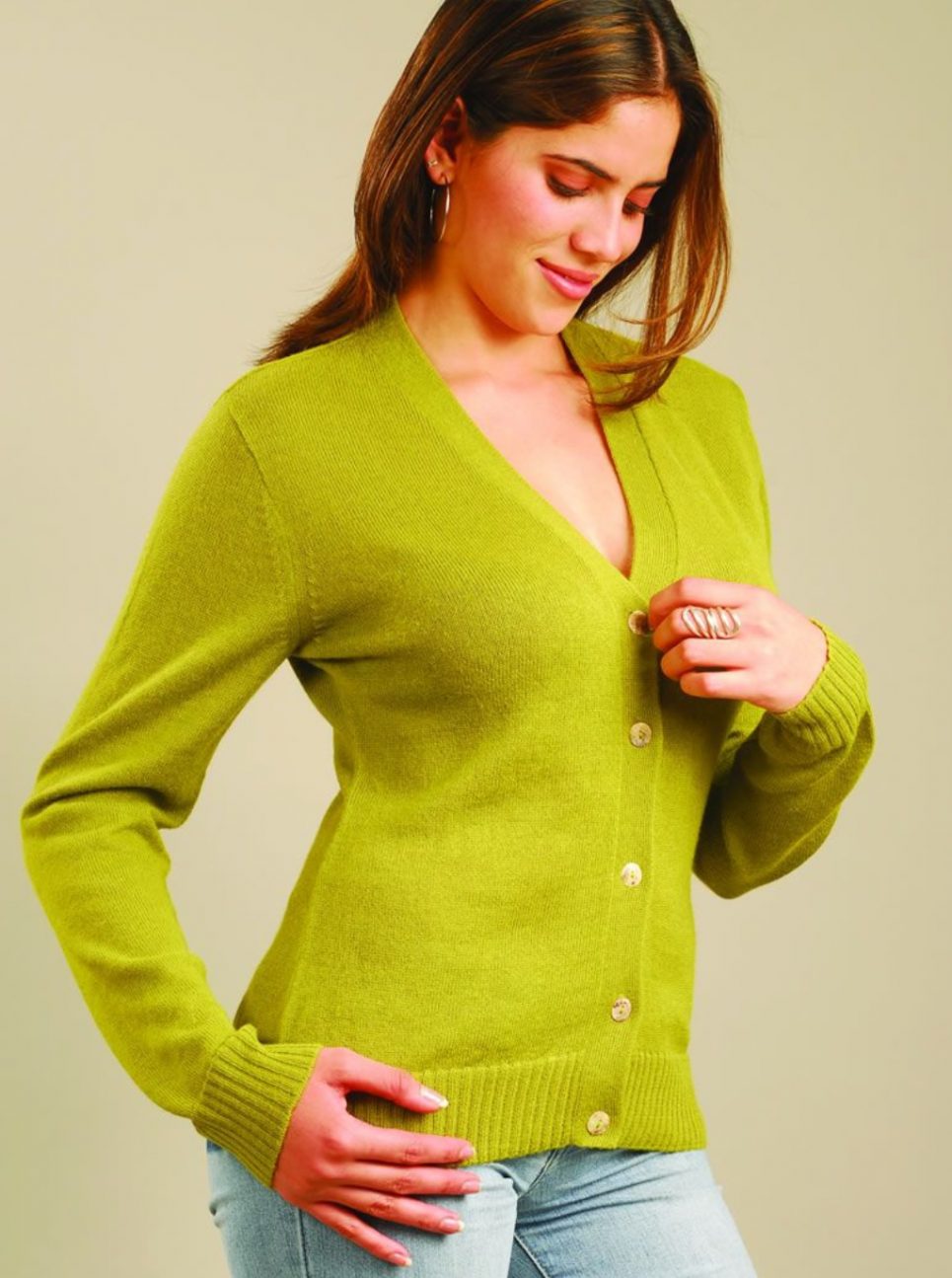 Lady’s Cardigan V Neck Sweater with button front
