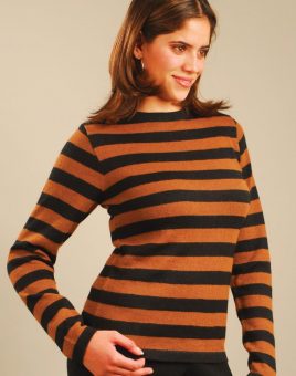 Lady’s Alpaca Striped Sweater with a Crew Neck